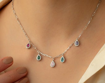 Silver Birthstone Necklace, Necklace for Women, Birthstone Jewelry, Personalized Gift, Custom Necklace, Birthday Gift, Gift for Her