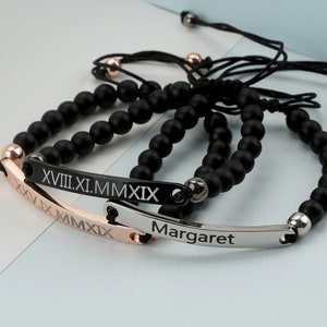 Paar Armband, Freundschaftsarmband, Paar Armband, Graviertes Armband, Geschenk für Ihn, römische Ziffern Armband, Personalisiertes Namensarmband Bild 6