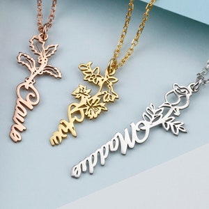 Birth Flower Necklace with Name, Custom Name Necklace, Birthday Present, Gifts for Women, Bridesmaids Gifts, Personalized Gifts