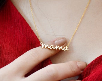 14K Solid Gold mama Necklace, Dainty mama Necklace Gold Script, Mimi Necklace, Necklace for Mom, mama Necklace, Christmas Gift