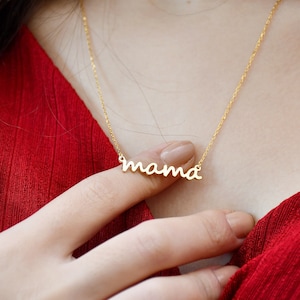 14K Solid Gold mama Necklace, Dainty mama Necklace Gold Script, Mimi Necklace, Necklace for Mom, mama Necklace, Christmas Gift