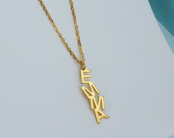 Collar con nombre vertical delicado, regalo de Navidad personalizado, collar con nombre personalizado, collar con nombre personalizado, collar con nombre en escritura personalizada