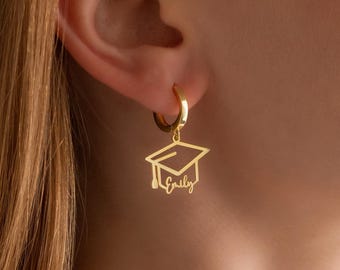 Graduation Cap Name Earrings – Personalized Gold Grad Jewelry