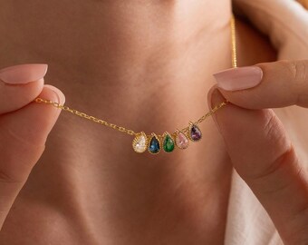Personalized Family Birthstone Sterling Silver Necklace