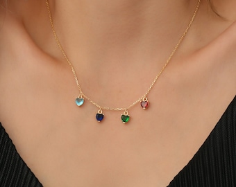 Heart Family Birthstone Necklace, Necklace for Mom, Personalised Birthstone Jewelry, Gift for Her, Birth Stone Necklace, Christmas Gift