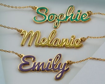 Color Filled Name Necklace, Sterling Silver Personalized Gift