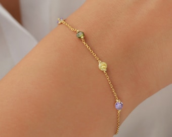 Pulsera con piedra natal familiar para niñas en plata de ley, pulsera con piedra natal para mujeres, joyas con piedra natal, regalos de Navidad