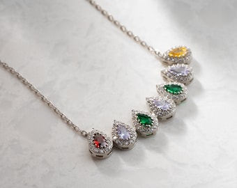 Collar de piedra de nacimiento para abuela, joyería de piedra de nacimiento de plata, regalo para abuela, regalo de abuela, regalo de Navidad familiar para mujeres