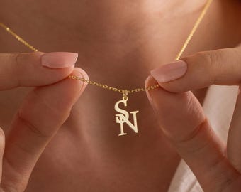 Custom Sterling Silver Two Initial Pendant Necklace, Personalized Jewelry