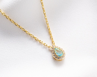 Dainty Aquamarine Necklace, March Birthstone Necklace, Birthday Gift for Her, Aquamarine Stone Jewelry, Birthstone Jewelry, Birthday Gift