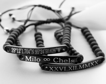 Couple Wristband, Friendship Bracelet, Couple Bracelet, Engraved Bracelet, Gift for Him, Roman Numeral Bracelet, Custom Name Bracelet