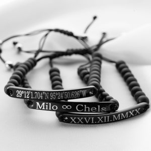 Couple Wristband, Friendship Bracelet, Couple Bracelet, Engraved Bracelet, Gift for Him, Roman Numeral Bracelet, Custom Name Bracelet