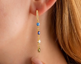 Custom Family Birthstone Earrings: Personalized Dangle Drop Earrings for Mom
