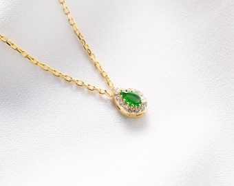 Emerald Necklace for Women, May Emerald Jewelry, Birthstone Charm Necklace, Birthday Gift, Birthstone Jewelry