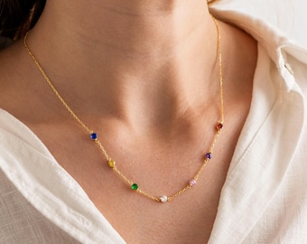 Collar con piedra de nacimiento personalizado • Plata de ley, regalo de bodas para mamá