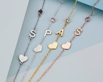 Dainty  Personalized Bracelet, Initial Bracelet, Layering Bracelet, Delicate Bracelet, Bridesmaid Bracelet, Diamond Birthstone