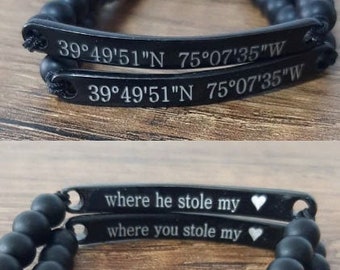 Coordinate Bracelet, Engrave Bracelet, GPS Coordinate Bracelet, Location Bracelet, Coordinates jewelry, Gift for Her