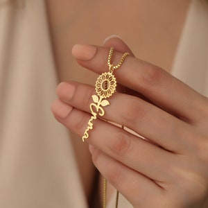 Collier tournesol pour femme, collier prénom, cadeau d'anniversaire, collier délicat, cadeaux pour elle, cadeaux pour elle, cadeau de Noël image 10