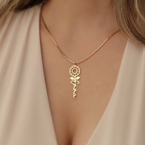 Collier tournesol pour femme, collier prénom, cadeau d'anniversaire, collier délicat, cadeaux pour elle, cadeaux pour elle, cadeau de Noël image 7