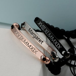 Paar Armband, Freundschaftsarmband, Paar Armband, Graviertes Armband, Geschenk für Ihn, römische Ziffern Armband, Personalisiertes Namensarmband Bild 4