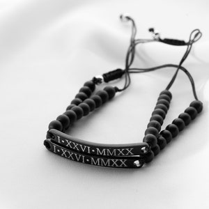 Couple Wristband, Friendship Bracelet, Couple Bracelet, Engraved Bracelet, Gift for Him, Roman Numeral Bracelet, Custom Name Bracelet image 2