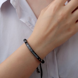 Couple Wristband, Friendship Bracelet, Couple Bracelet, Engraved Bracelet, Gift for Him, Roman Numeral Bracelet, Custom Name Bracelet image 7