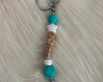 Personalized turquoise tone wood and silicone keyring