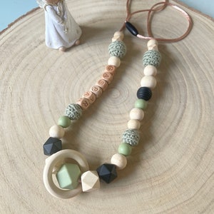 Breastfeeding or carrying necklace to personalize your eucalyptus green and black