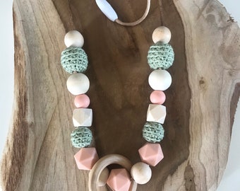 Eucalyptus and salmon green tone nursing or carrying necklace