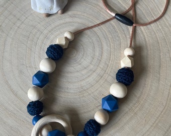 Navy blue nursing or carrying necklace