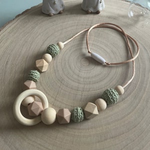 Eucalyptus green and taupe nursing or carrying necklace