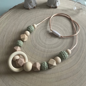 Eucalyptus green and taupe nursing or carrying necklace