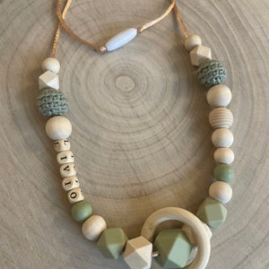 Breastfeeding or carrying necklace to personalize your eucalyptus green