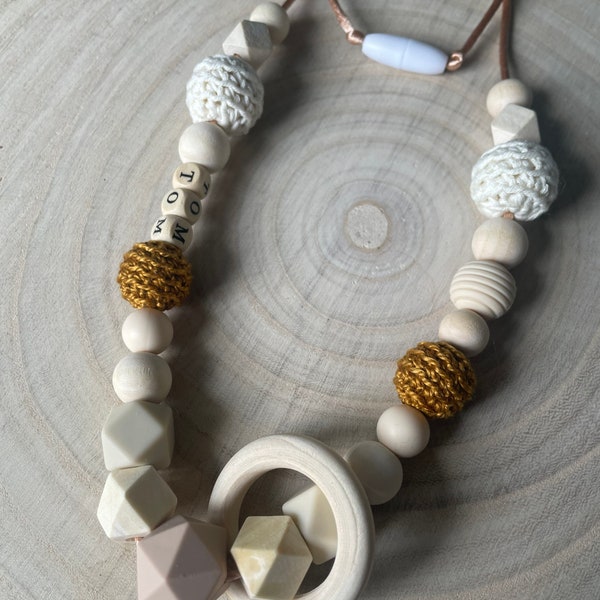 Collier d’allaitement ou de portage à personnaliser ton beige et caramel