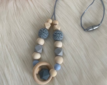 Collier d’allaitement ou de portage ton bleu/gris