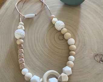 Collier d’allaitement ou de portage à personnaliser ton blanc et bois