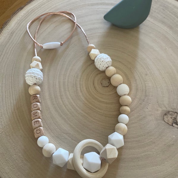 Collier d’allaitement ou de portage à personnaliser ton blanc et bois