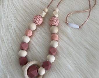 Nursing or carrying necklace in your old pink and salmon pink gradient