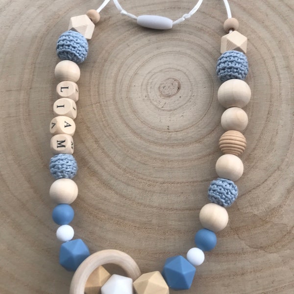 Collier d’allaitement ou de portage à personnaliser bleu écume