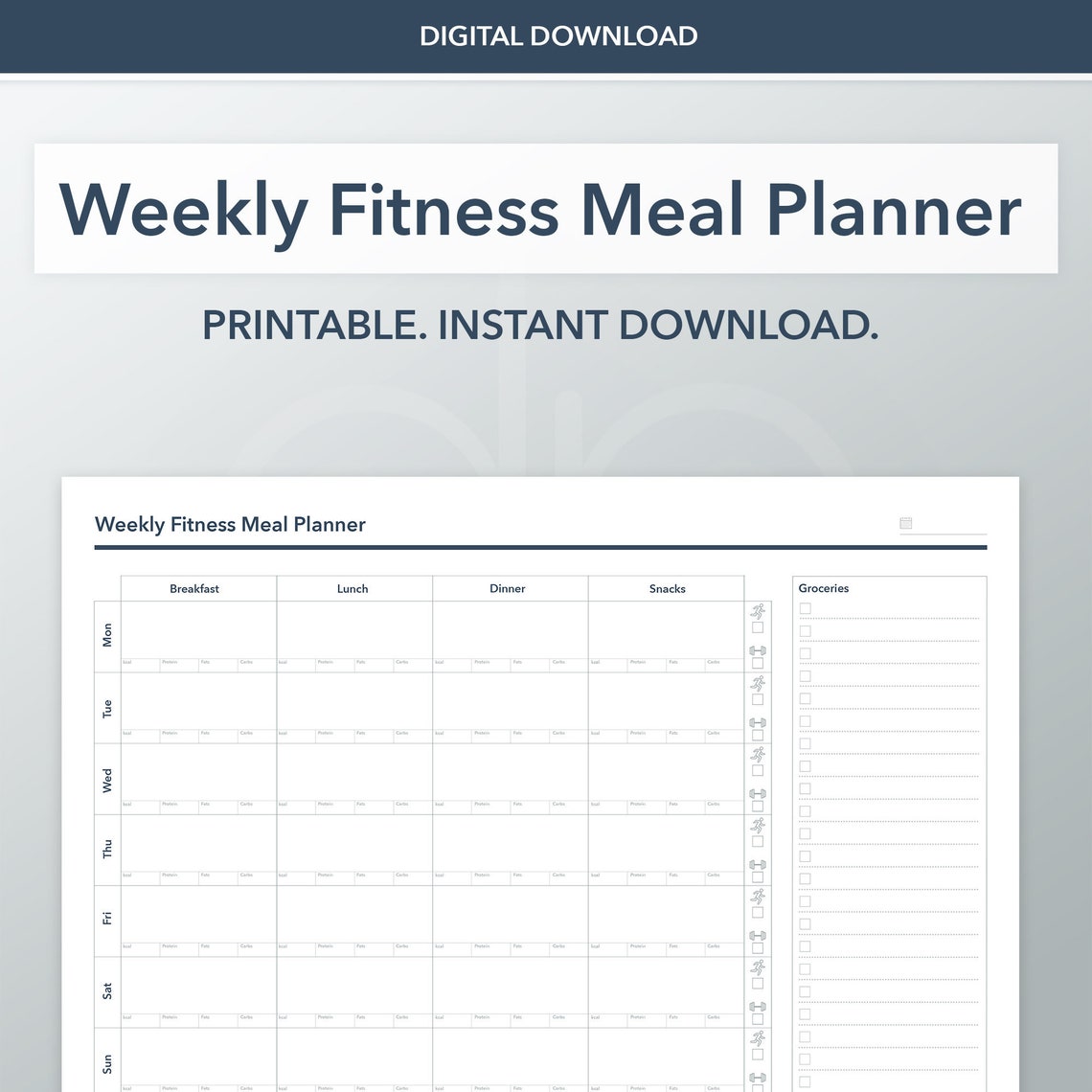 Printable Weekly Fitness Meal Planner Weekly Fitness Planner Etsy
