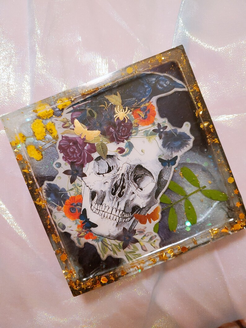TrinketDecorative Tray Floral Skull Coaster