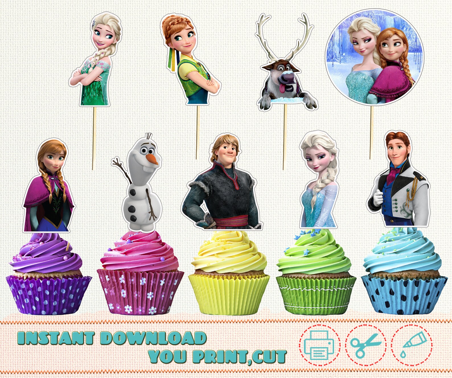 FROZEN Cupcake Toppers Frozen Printable Cupcake Toppers | Etsy