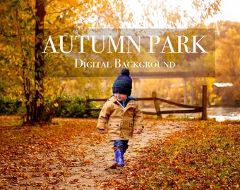 Autumn Park Digital Photography Background - Fall Leaves in the Park Backdrop