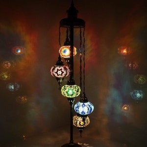 Turkish Lamp - 5 Large Globe - Turkish Moroccan Mosaic Floor Lamp Light - Free LED Bulbs | Next Day Delivery