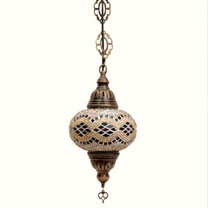 Turkish Lamp - Turkish Moroccan Mosaic Pendant Ceiling Hanging Light -  Handmade Glass Mosaic Pendant Fixture Lantern - Free Led Bulb