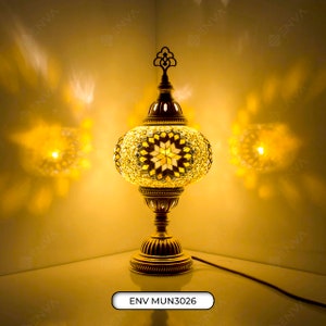 Turkish Moroccan Mosaic Lamp Light - 10 Color and Style Option - Turkish Lamp - Handmade Turkish Mosaic Desk Bedside Lamp & Free LED Bulb