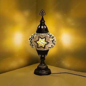 Turkish Lamp - Turkish Mosaic Table Bedside Lamp - Free LED Bulb