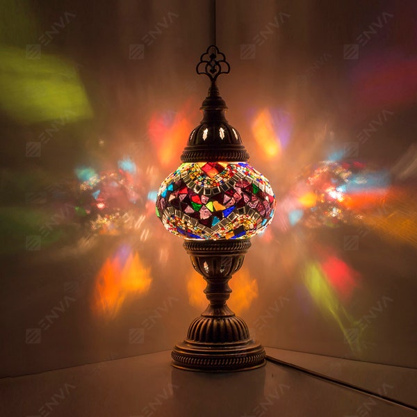 Turkish Moroccan Mosaic Lamp | Table Bedside Desk Tiffany Boho Lamp Light for US/UK/EU Use | Free Led Bulb