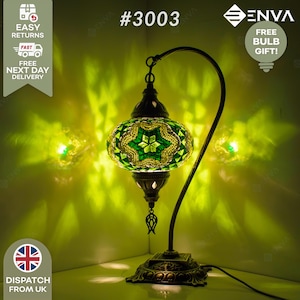 5 Variation- Turkish Moroccan Mosaic Lamp Light -Large Globe- FREE Shipment Next Day- Free LED Bulb- Handmade Swan Neck Table Desk Lamp Boho