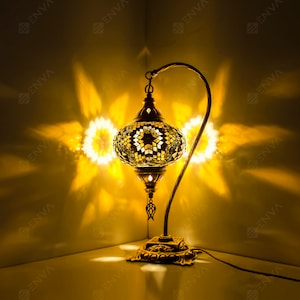 Turkish Moroccan Mosaic Lamp Light - Turkish Lamp - Handmade Mosaic Swan Neck Table Lamp - Free Bulb